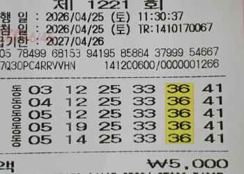 로또 1221회 구매 영수증