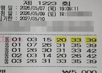 로또 1223회 당첨 5등 1장 구매 영수증