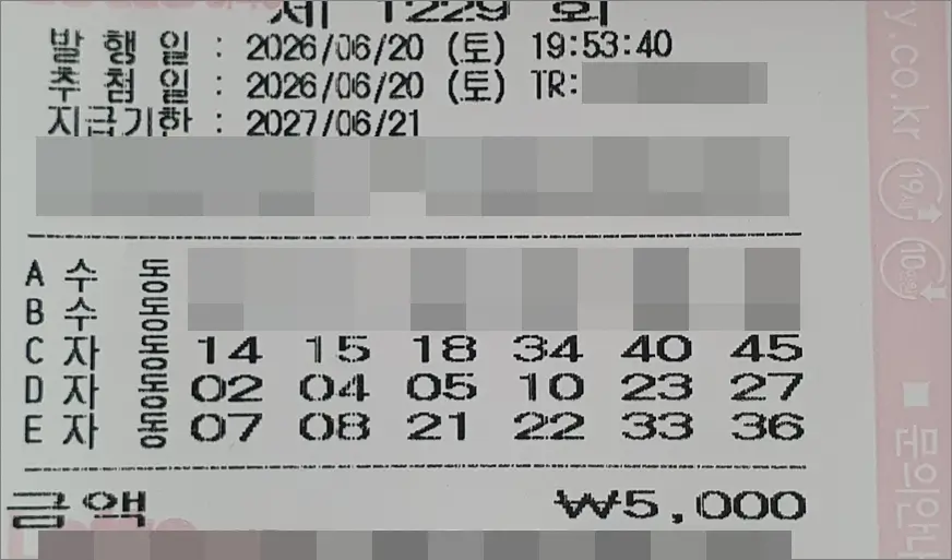 로또 1229회 구매 자동 3천원 로또 1229회 구매 자동 3천원