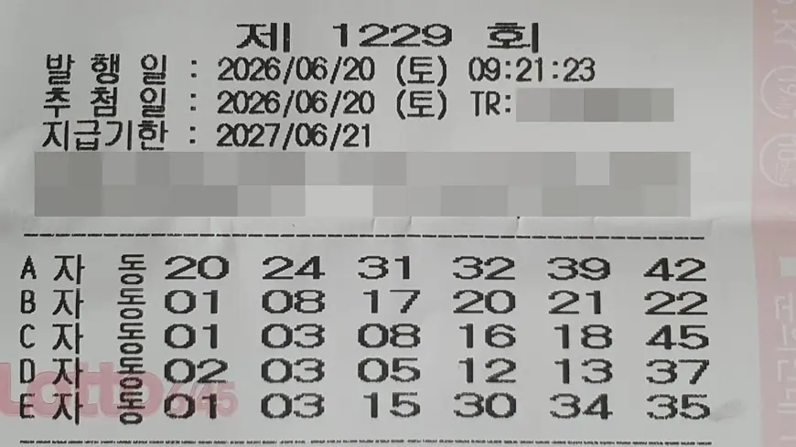 로또 1229회 구매 자동 5천원 로또 1229회 구매 자동 5천원